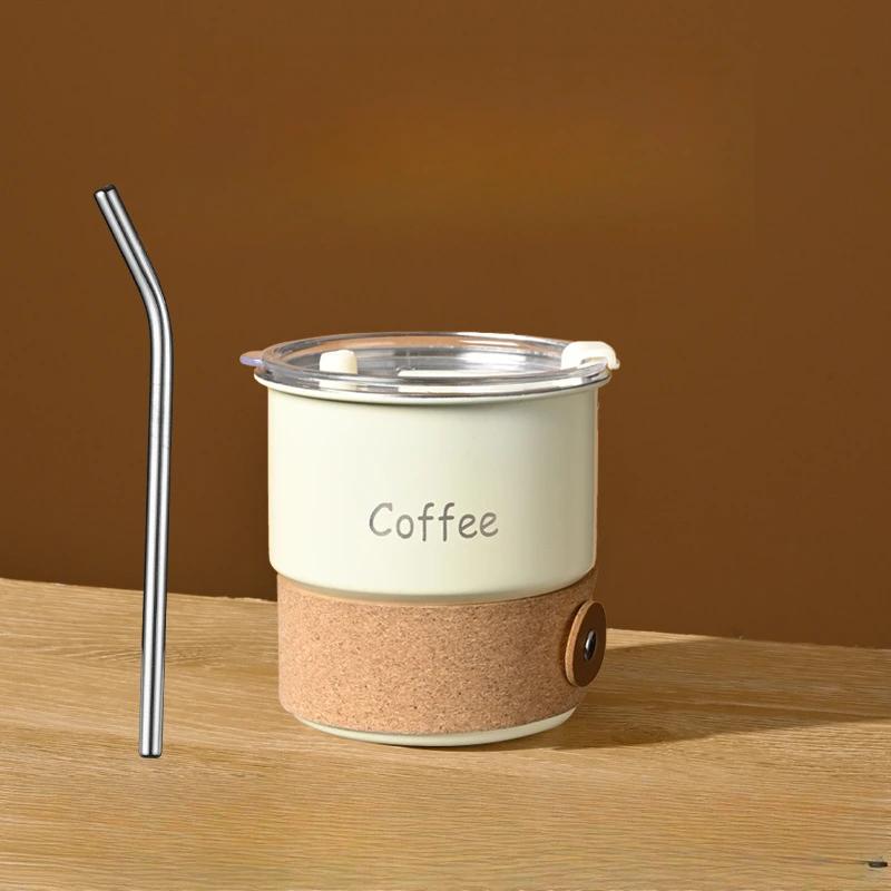 Stainless Steel Coffee Cup Design Sense Niche Light Luxury High-end Sense of Accompanying Cup with Straw