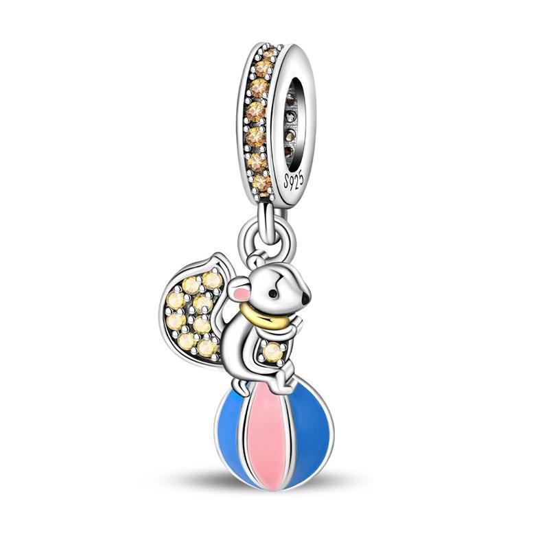 Lnlaid With Zircon Crown Charm Beads Copper Pink Robot Poodle Dangle For Original Braceletccharms Pendant Jewelry