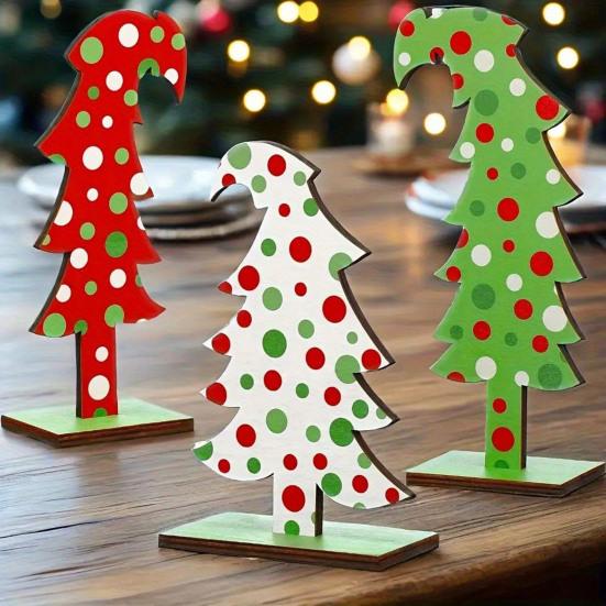 3Pcs/Set Wooden Mini Christmas Tree Ornament Rustic Xmas Tree Table Sign Home Office Holiday Party Desktop Decoration Ornament