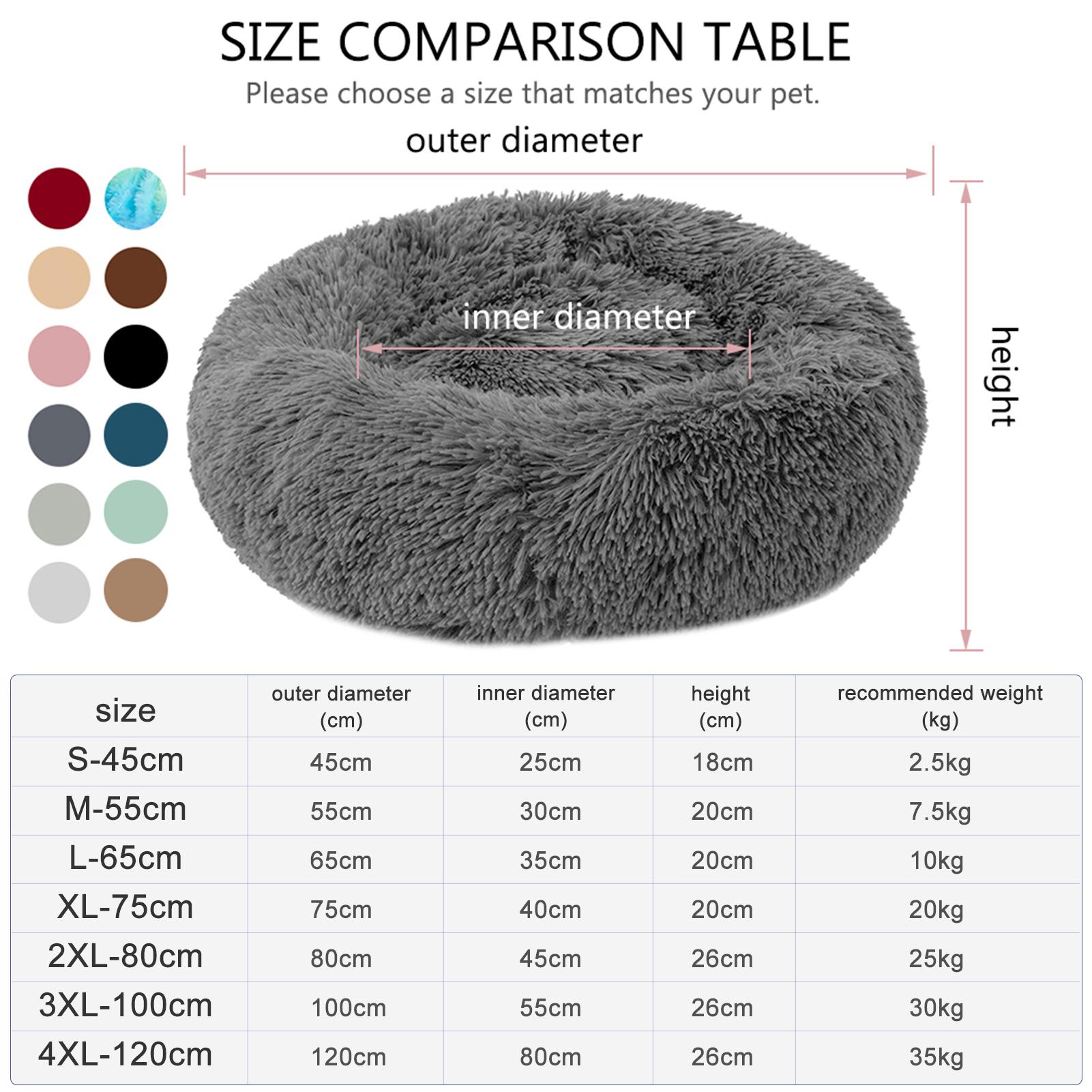 Cat Bed Dog Bed Soft Plush Round Pet Bed Warming Washable Round Bed Dark Grey-80cm