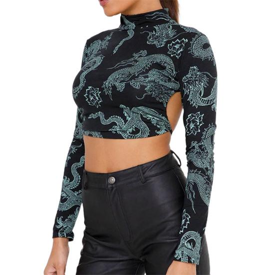 Haut court rayé en dentelle à col mi-haut et dos nu pour femme