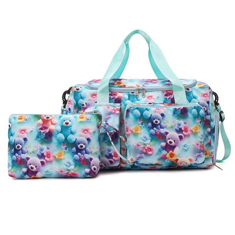 Cute travel bag women's lightweight cartoon printed travel bag large capacity hand-held short-distance luggage bag fitness bag
