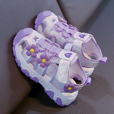 Summer Girls Floral Princess Sandals Soft Sole Non-slip Closed Toe Beach Sports Shoes
