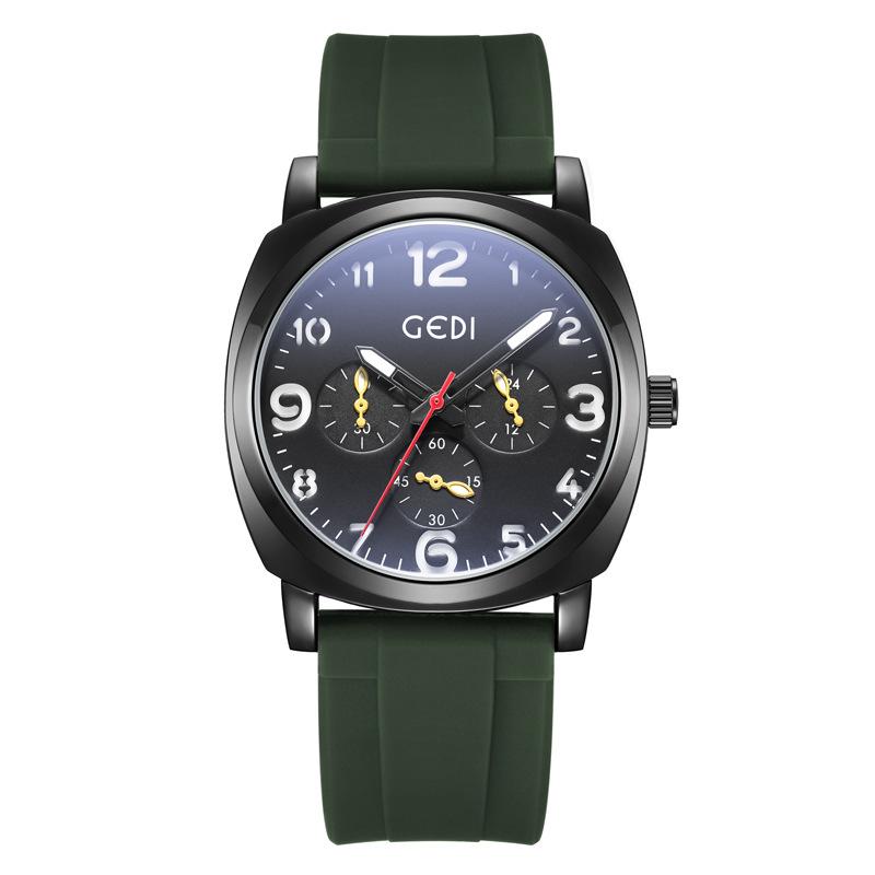 Men S Fake Three-Eye Six-Pin Watch, High-End Sports Silicone Watch, Student Party Waterproof Quartz Watch