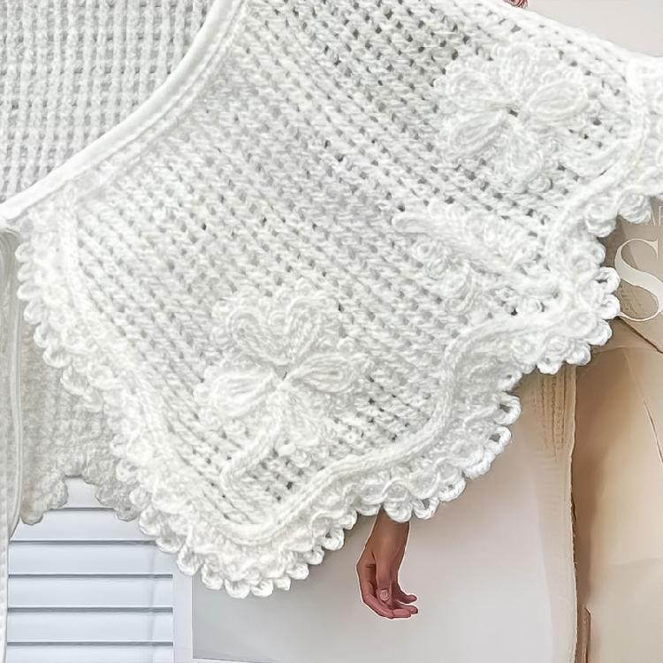 Women Hollowed Out Crochet Knit Flower False Collar Shawl Woolen Mini Capelet Clothing Accessory for Layering Over Tops