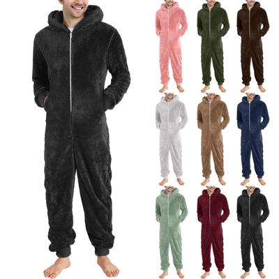 Herren Einfarbig Langarm Kapuzentasche Reißverschluss Plüsch Warmer Overall Warmer Pyjama