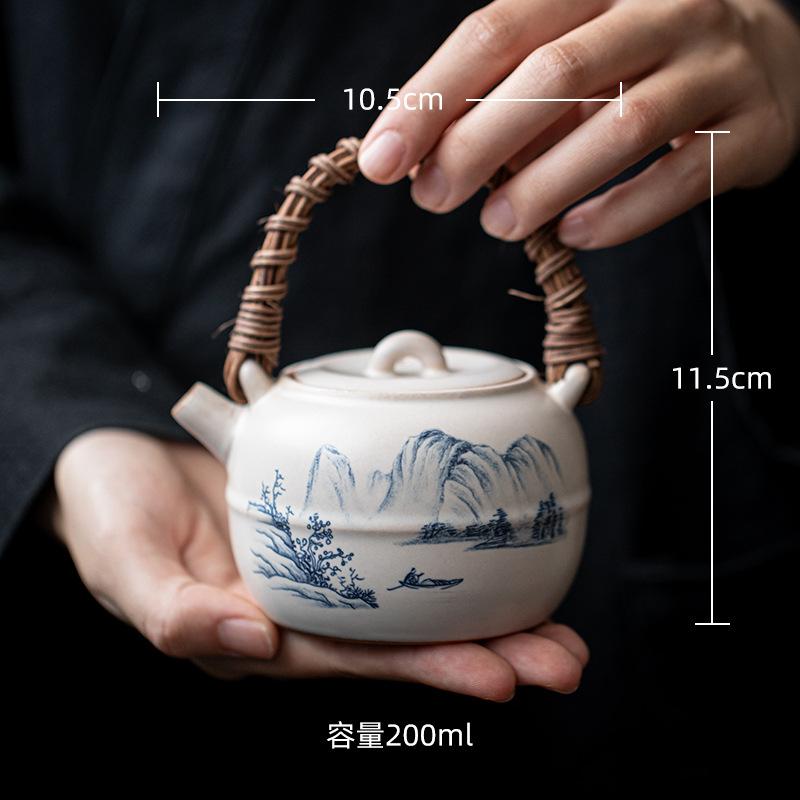 Tea Boiling Set In A Stove Candle Alcohol Stove Tea Warmer Vintage Rough Ceramic Rattan Teapot