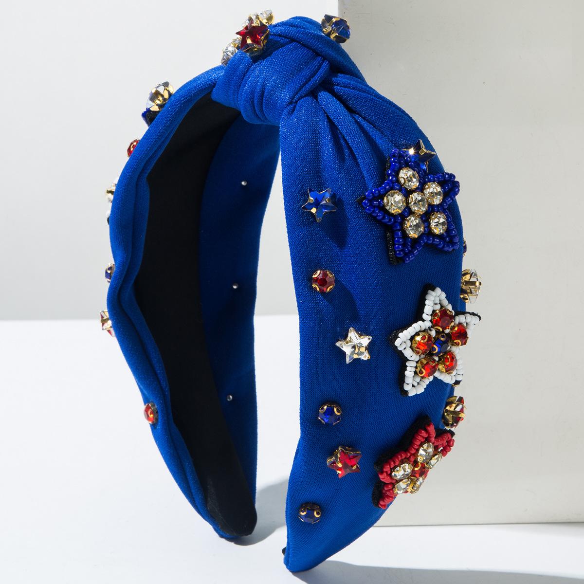 

Роскошная тканевая повязка на голову с бриллиантами, рисовыми бусинами и звездными шипами, женский модный ободок для волос, повязка для волос, обруч