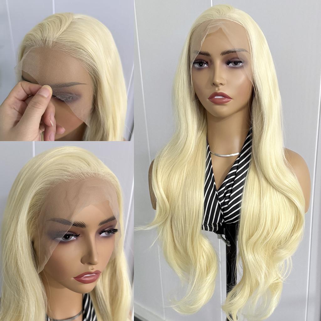 AIMEYA Blonde Wig 18-26Inch Synthetic Lace Frontal Wigs for Daily Use 13x4 Lace Front Cosplay Wigs 613 Long Silky Straight