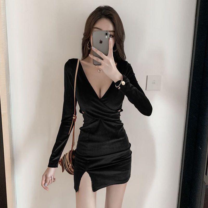 Deep V-neck Low-cut Sexy Girl Dress, Spring New Figure-flattering, Slimming Inner Layer, Bodycon Pencil Skirt