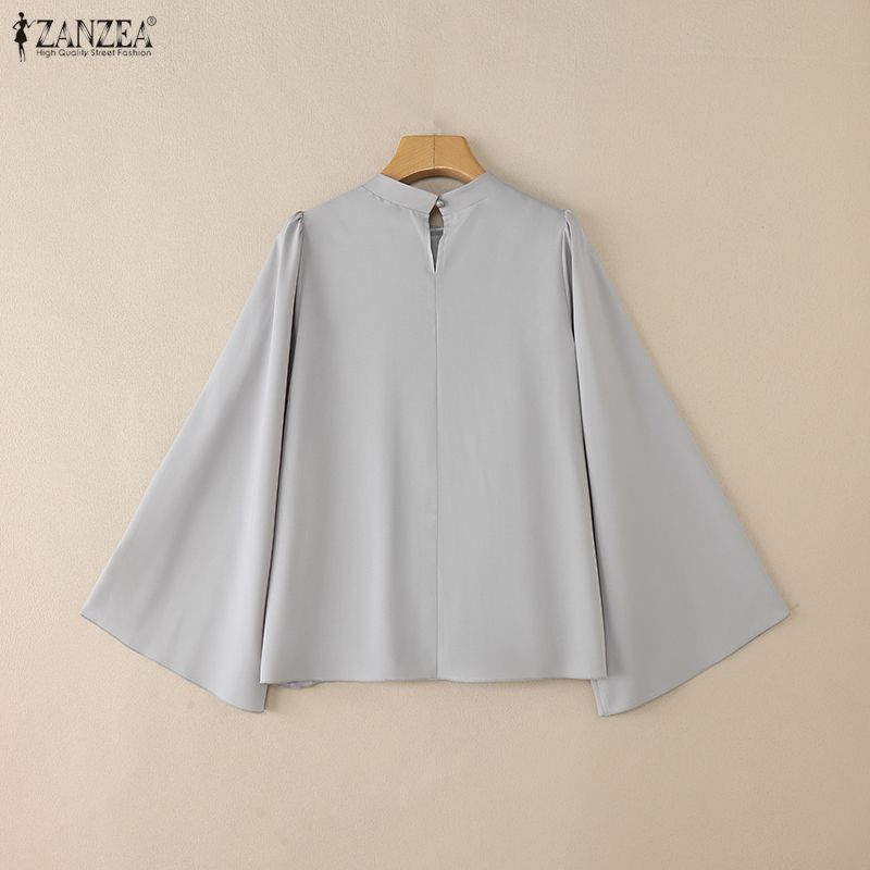 ZANZEA Blouse ample décontractée à manches longues évasées et col montant pour femmes