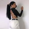 Womon Cotton Hollow Out Sexy Tshirt Bandage Backless Long Sleeve Tops Harajuku Slim Bodycon Streetwear Knitted Tees