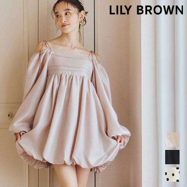 New item 10% OFF LILY BROWN Dress 25 Fall/Winter Balloon Mini Dress Mini Length Long Sleeve Off Shoulder Ribbon lwfo261012