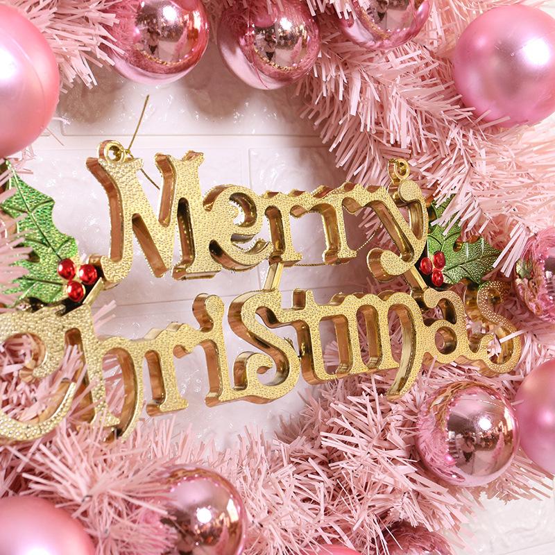 Christmas Day Decoration Pink Christmas Wreath 30cm Vine Wreath Door Hanging PVC Material