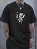 Unisex Rose Outline Japanese Word Print Crew Neck Short Sleeve Oversized Loose Casual Summer Streetwear Daily Basic Comfort T Shirt