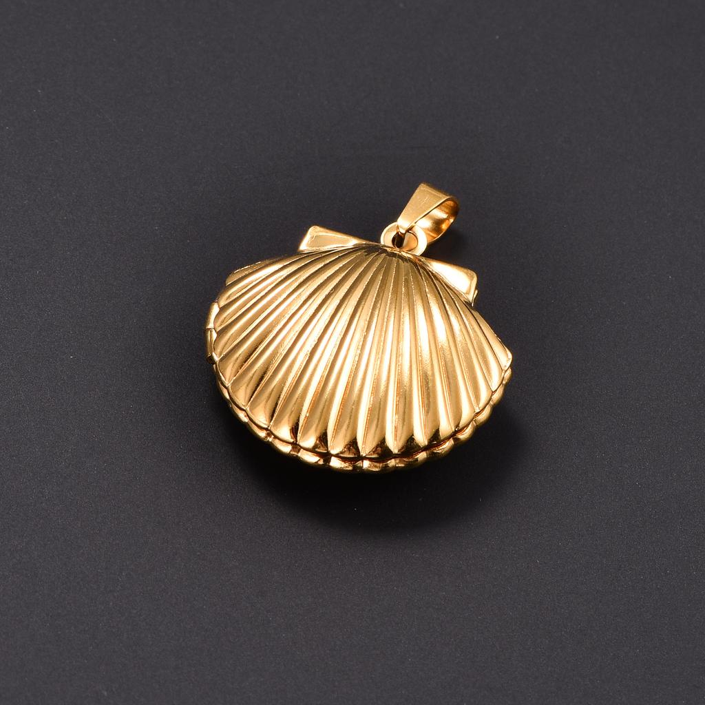 Stainless Steel Seashell Photo Locket Pendant Necklace for Women Men Picture Box Frame Charms Chain Metal DIY Jewelry Accessory