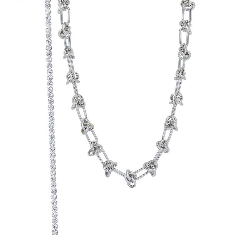 Spicy Girl Trend Patchwork Chain Tassel Zircon Choker: Cool European and American Collarbone Necklace P032