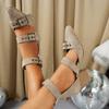 Sandals pointed toe one-letter high heels women's new thick heel square buckle high heel sandals