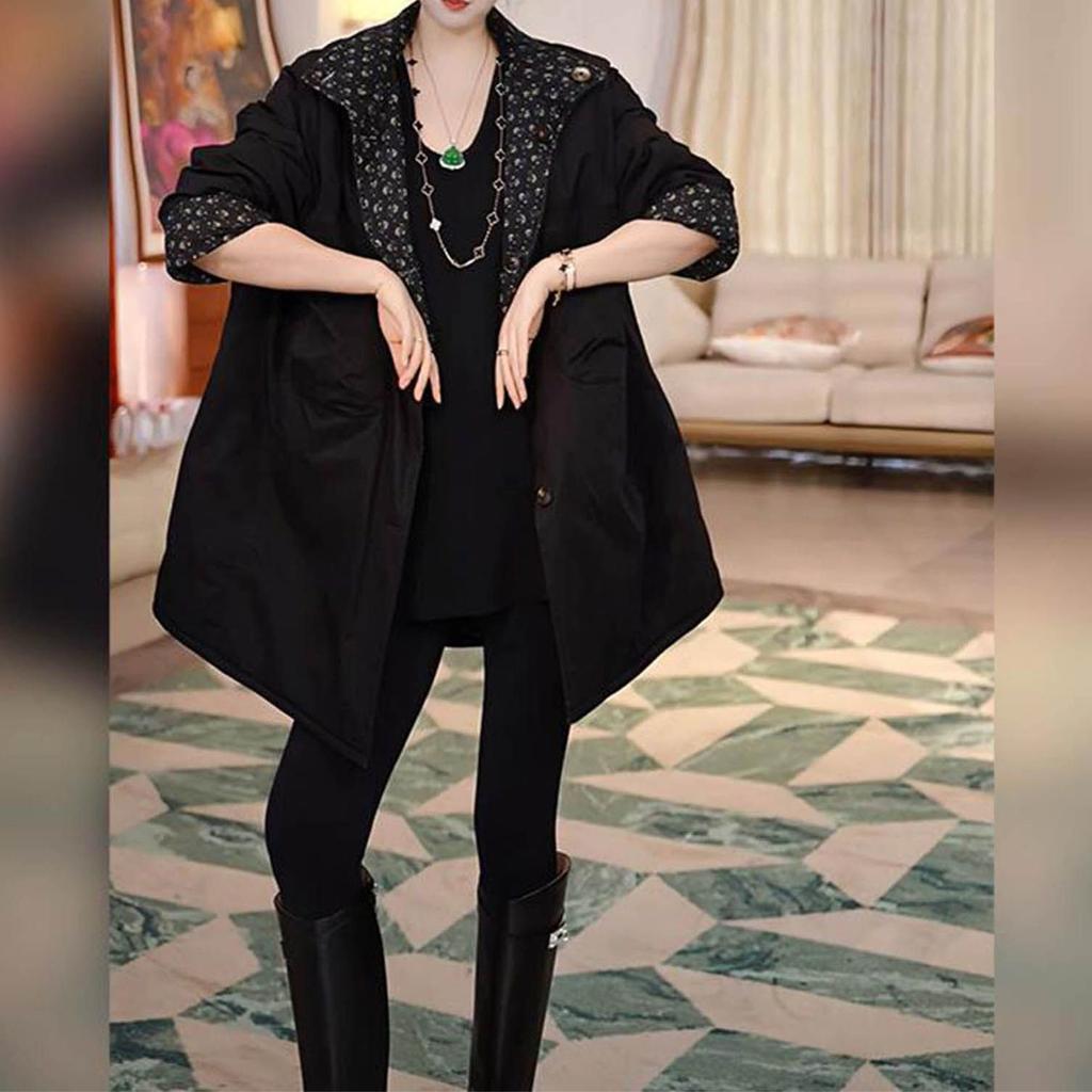 English: Retro Simple Commute Cotton Coat Women New Winter Loose Slim Fit Reversible Stand Collar Padded Jacket