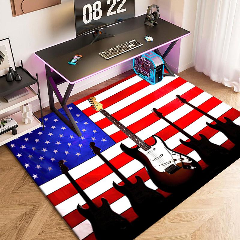 1pc American Flag, Baseball, and Guitar Carpet Rug for Living Room Bedroom Home Sofa Decoration,Kids Play Non-slip Floor Mat