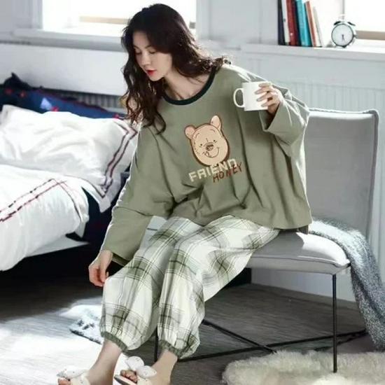 Women's Korean Smiley Face Cartoon Pajamas Set – Long-Sleeved Pullover & Trousers for Autumn/Winter