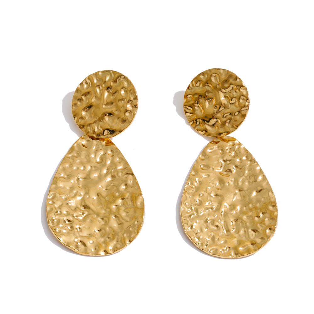 

Yhpup Stainless Steel Vintage Classic Drop Earrings 18K Gold Color PVD Plated Hammer Metal Casual Charm Jewelry Accessories