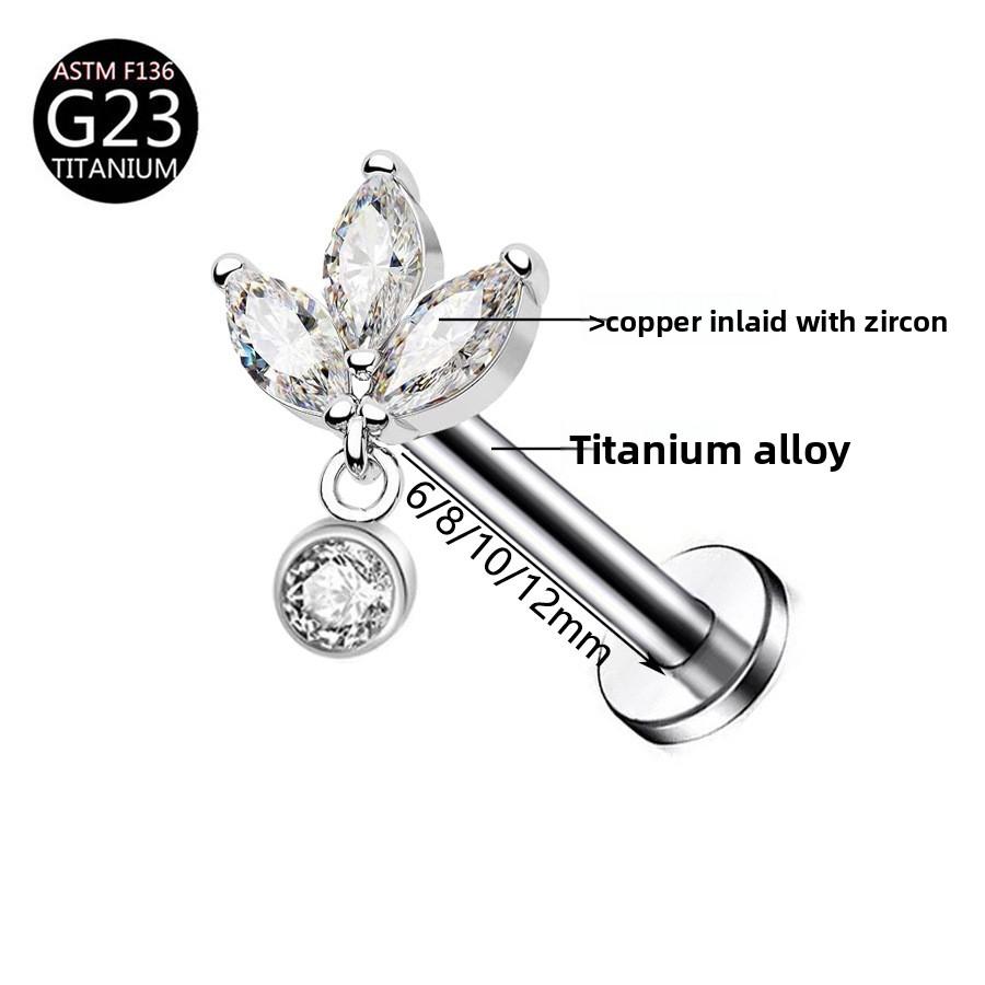 G23 F136 Titanium Zircon Flower Internal Thread Lip Stud Earring Eyebrow Ring Horseshoe Ring Dermal Anchor Skin Piercing Jewelry