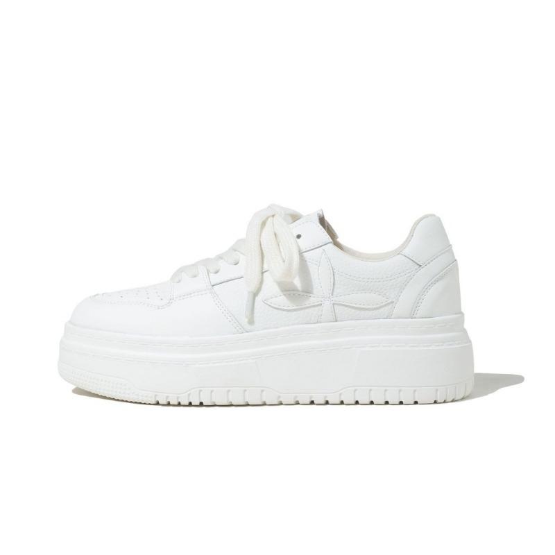 Women's shoes show long legs casual shoes round head lace-up thick baseplate shoes small man height increase white shoes women