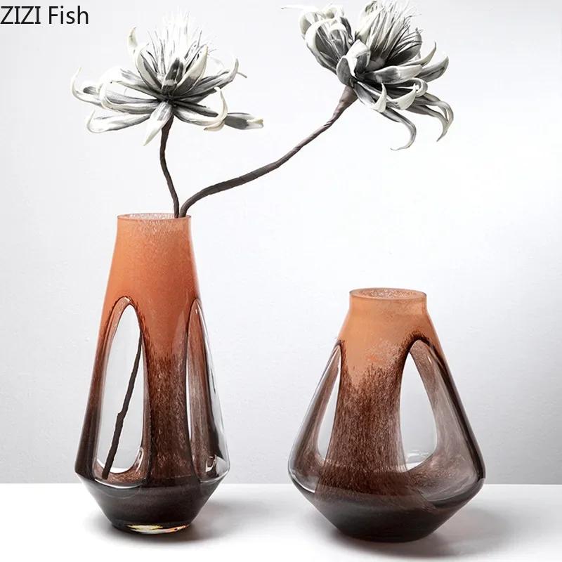 Transparent Dual Color Glass Vase Hydroponics Flower Pot Desk Decoration Flower Arrangement Floral Vases Room Aesthetic Decor