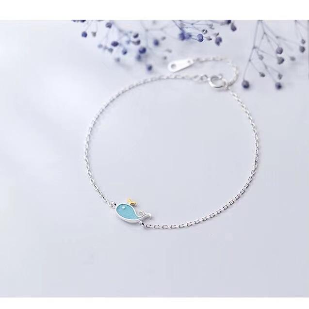 Women S925 Silver Plated Small Whale Simple Forest Style Bracelet Jewelry