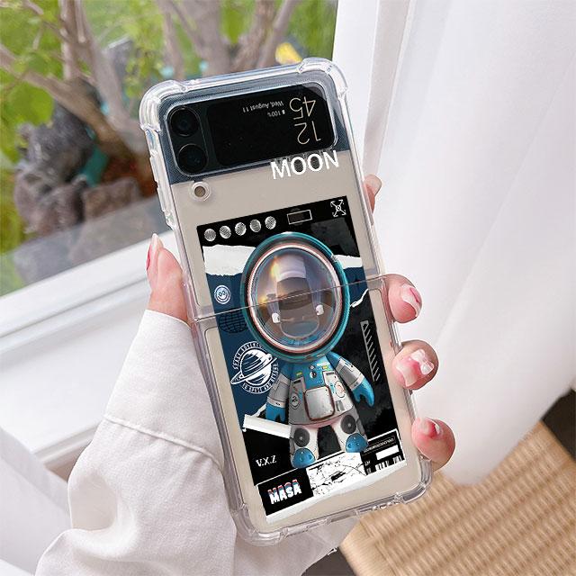 Luxury Case For Samsung Galaxy Z Flip 3 4 5G Funda Z Flip3 Clear PC Hard Shockproof Back Phone Coque Mechanical Astronaut Space