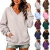 Women’s V Neck Long Pullover Sweatshirt with Pocket Loose Fit Casual Long Sleeve Top for Autumn and Winter