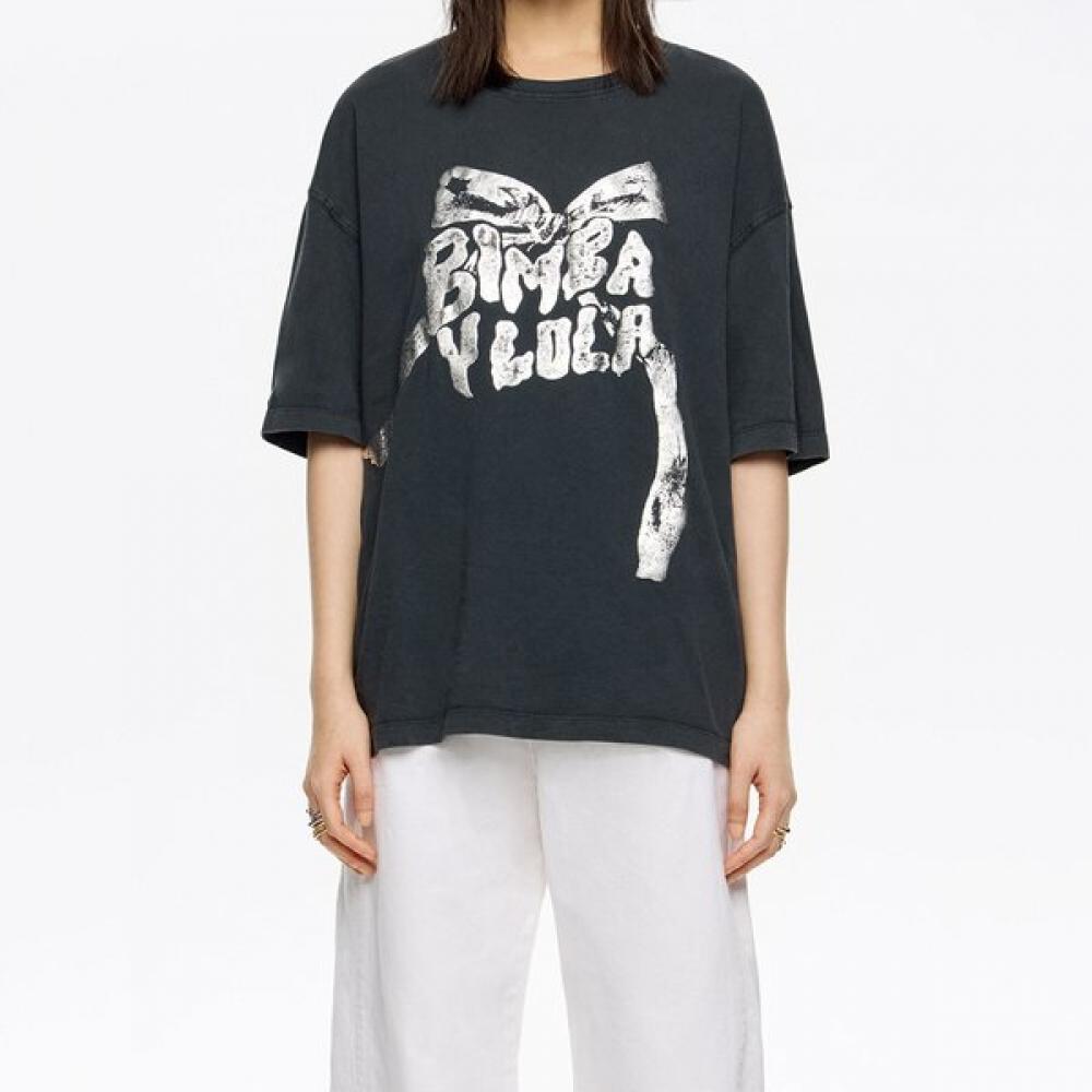 

Bimba Y Lola Washed Black Logo Tie T shirT b256awT017bkb Black/XS
