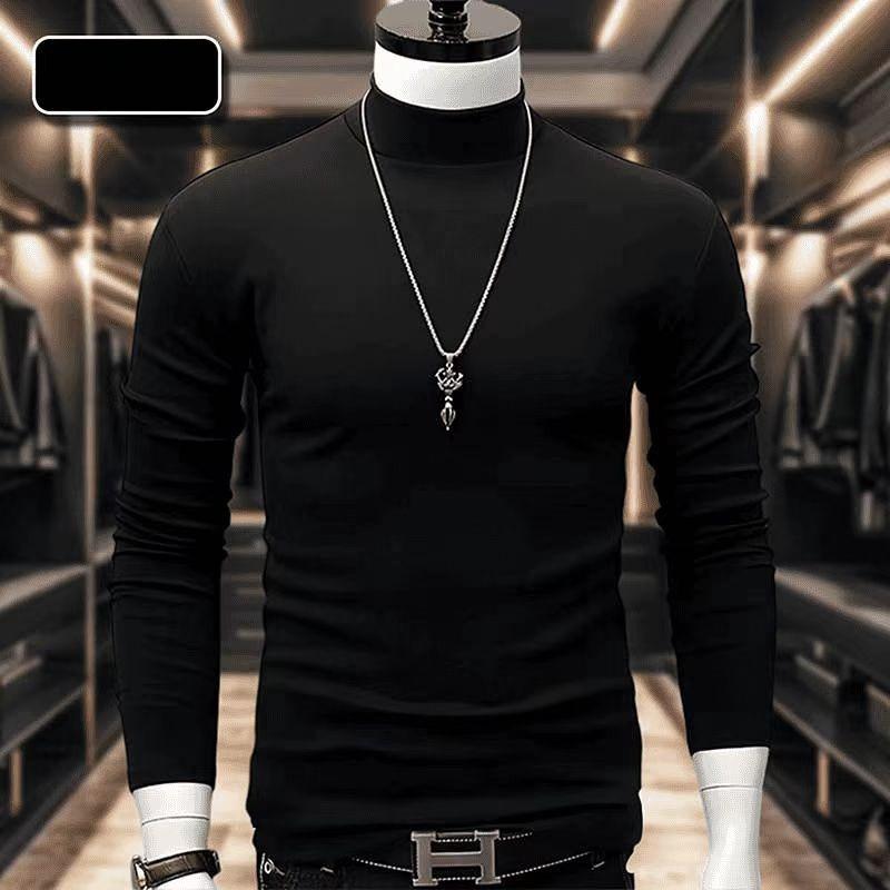 

Теплая футболка с полуворотником из бархата плюс для мужчин, осенне-зимняя тонкая бархатная базовая рубашка, топ с длинными рукавами, приталенного кроя XS чёрный