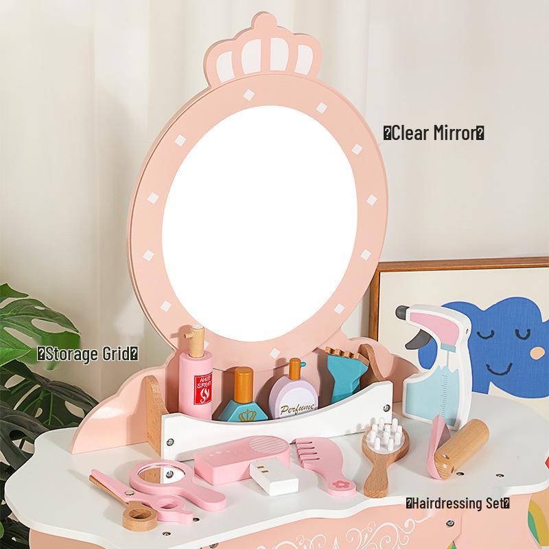 Kids' Wooden Vanity Playset - Pretend Barber Shop & Princess Dressing Table