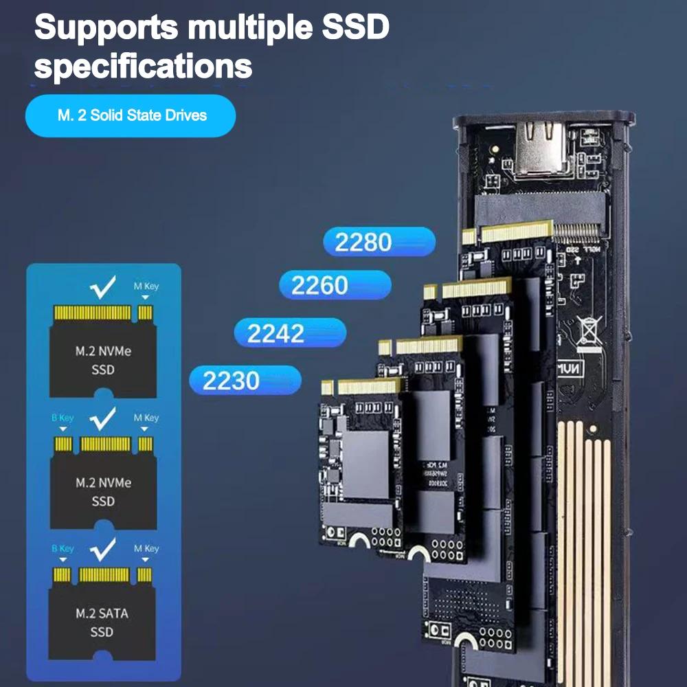 M2 SSD Case M.2 NVMe SATA SSD Enclosure M.2 To USB Type C SSD Adapter 10Gbps USB 3.1 External Case Supports M and B and B&M Keys