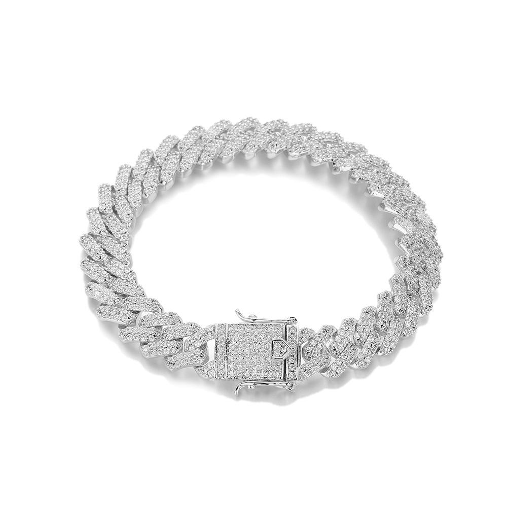 Hip Hop 11mm Hip Hop Necklace Men s and Women s Personality Rhombus Necklace Bracelet Hot Selling Accessories Cuban Chain Jewelry Bracelet 7inch (length about 18cm)