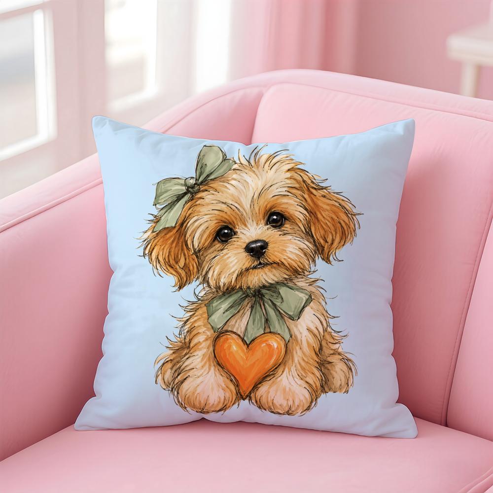 Adorable Yorkshire Dog Cushion Cover Short Plush Soft DoubleSided Printing Pillow Case Cozy Sofa Bedroom Home Decor Gift