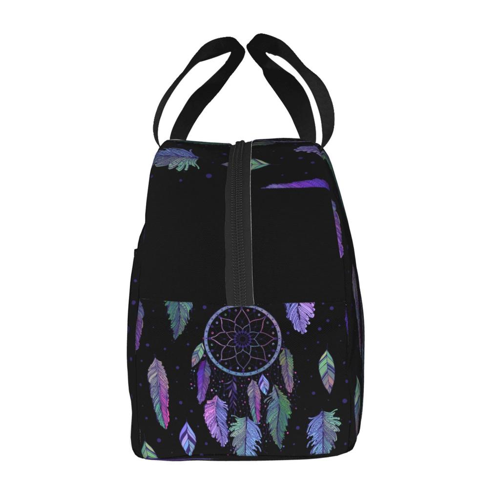 Black Dreamcatcher Print Lunch Box Waterproof Thermal Cooler Food Insulated Lunch Bag Kids for Kids Portable Picnic Tote Bags