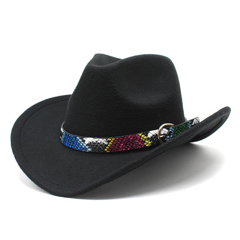 Europe, America, autumn and winter new woolen top hat women's snake pattern belt western cowboy jazz hat men's outdoor sun hat top hat