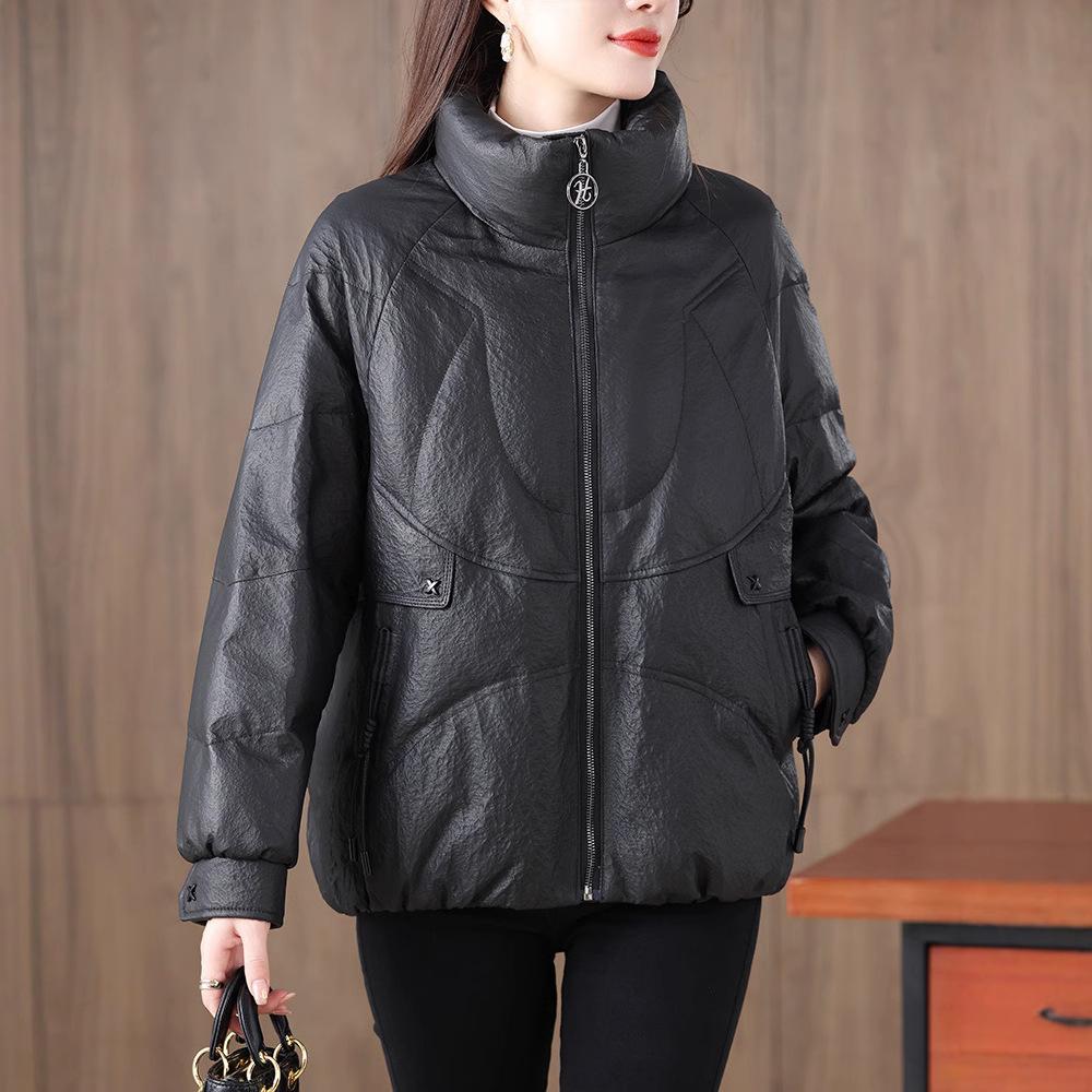 Зимняя новая куртка-пуховик большого размера для женщин из натуральной кожи — фото 5