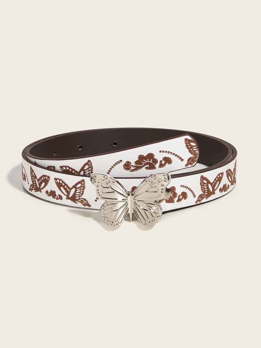 Boho Chic Faux Leather Belt For Women With Decorative Flower Carving And Button Closure