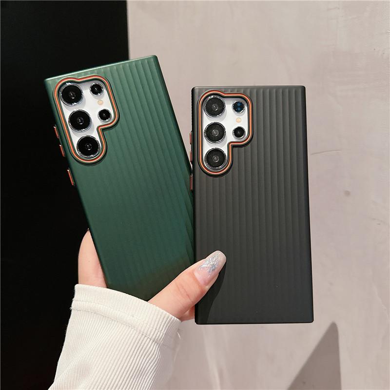 For Samsung Galaxy S24 S23 S22 Plus Ultra Corrugated Grain Plating Metallic Paint Anti Fingerprint PC Shockproof Anti-Slip Back Cover Case Shell