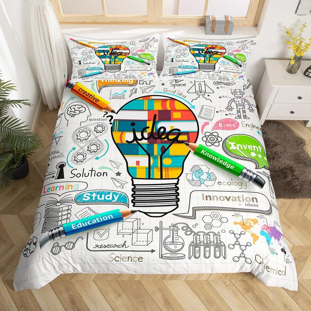 Science Formula Bedding Set Queen Chemical Elements Science Theme Duvet Cover for Boys Girls School Educational Dorm Room Decor