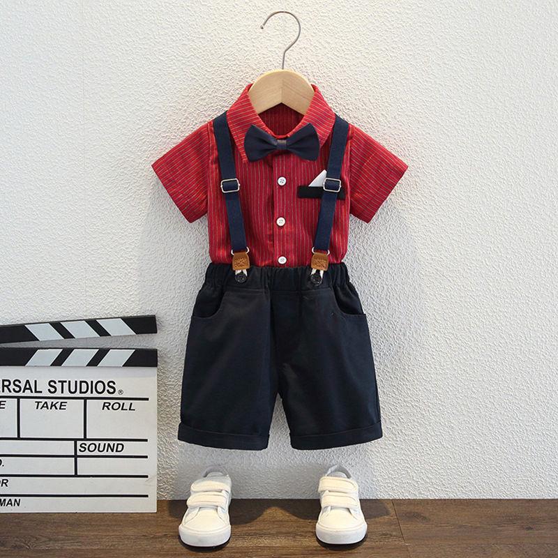 Baby Boy Short-Sleeve Shirt & Suspender Shorts Set - Toddler Summer Gentleman Outfit for 1-Year-Old Birthday