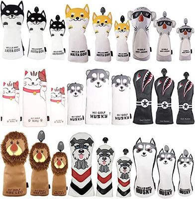 Golf Head Cover for Driver 1 FW 2 UT 1 Piece Waterproof Specification with Conversion Tag 4 Piece Set Akita Dog Koala Cat Husky Dog Piece/wood