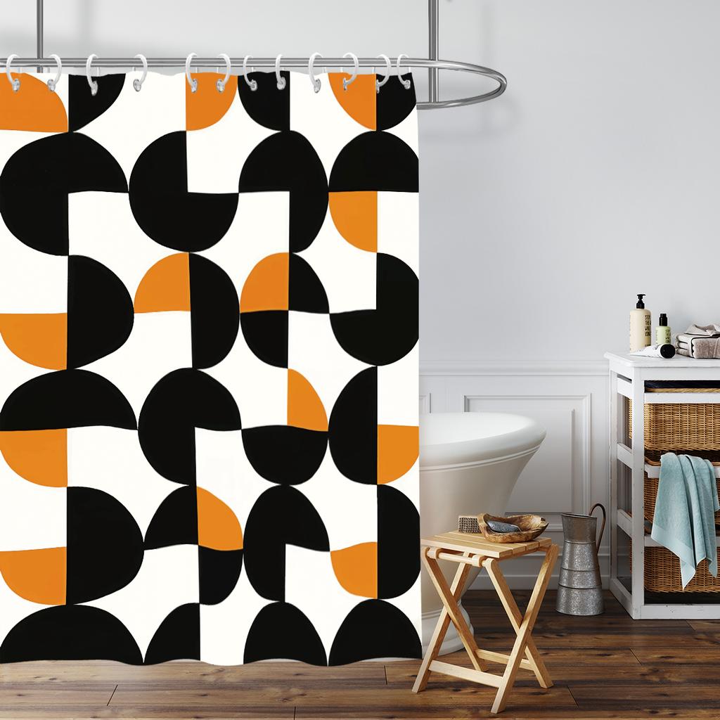 1Pc Geometric Pattern Print Waterproof Shower Curtain Bath Privacy Multi Size Hanging Curtain With 12 Hooks Easy Installation