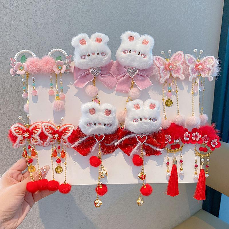Chinese Style Children's New Year Kawaii Hair Clips Cheongsam Hanfu Hair Accessories Cosplay Hair Ball Hair Clip