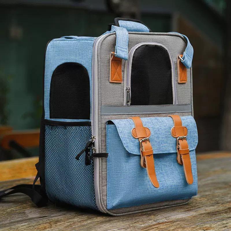Large Capacity Multifunctional Cat Backpack - Stylish, Breathable Canvas for Outdoor Use синий