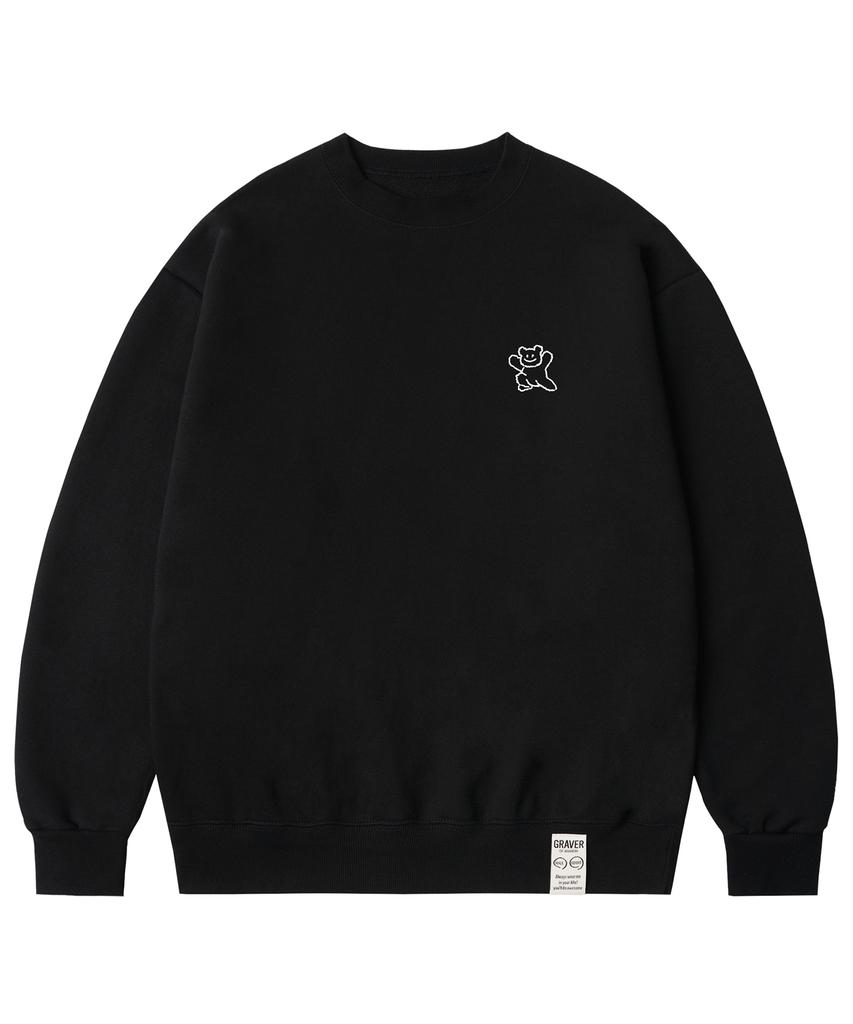 GRAVER [Unisex] Small Line Bear Smile Sweatshirt_Black